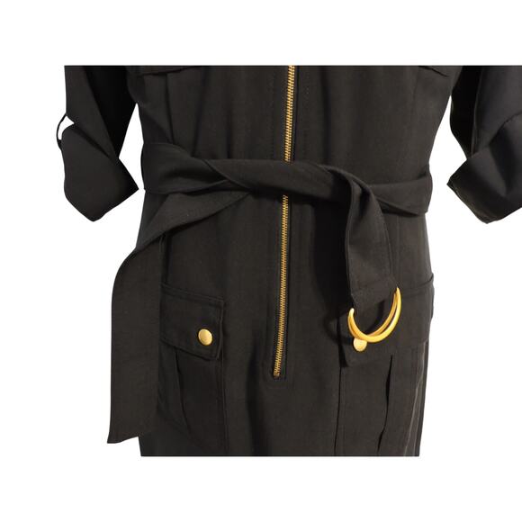 Sharagano Navy Blue Shirt Dress Gold Accents & Belt Size 12 - Picture 7 of 9